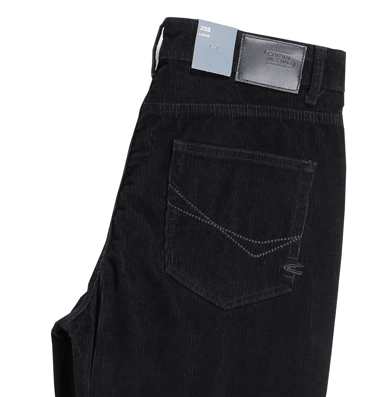 camel active Men Chino Trousers in 208 Loose Fit with 5 Pockets in Black Corduroy 9-208SS25CDB526