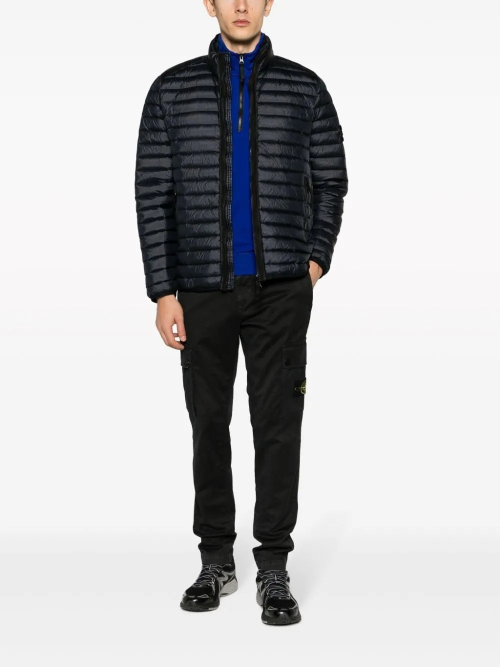 COMPASS-MOTIF COTTON TAPERED TROUSERS
