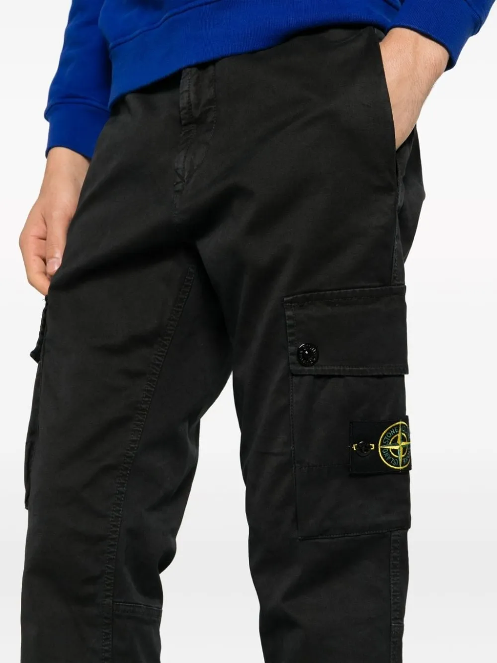 COMPASS-MOTIF COTTON TAPERED TROUSERS