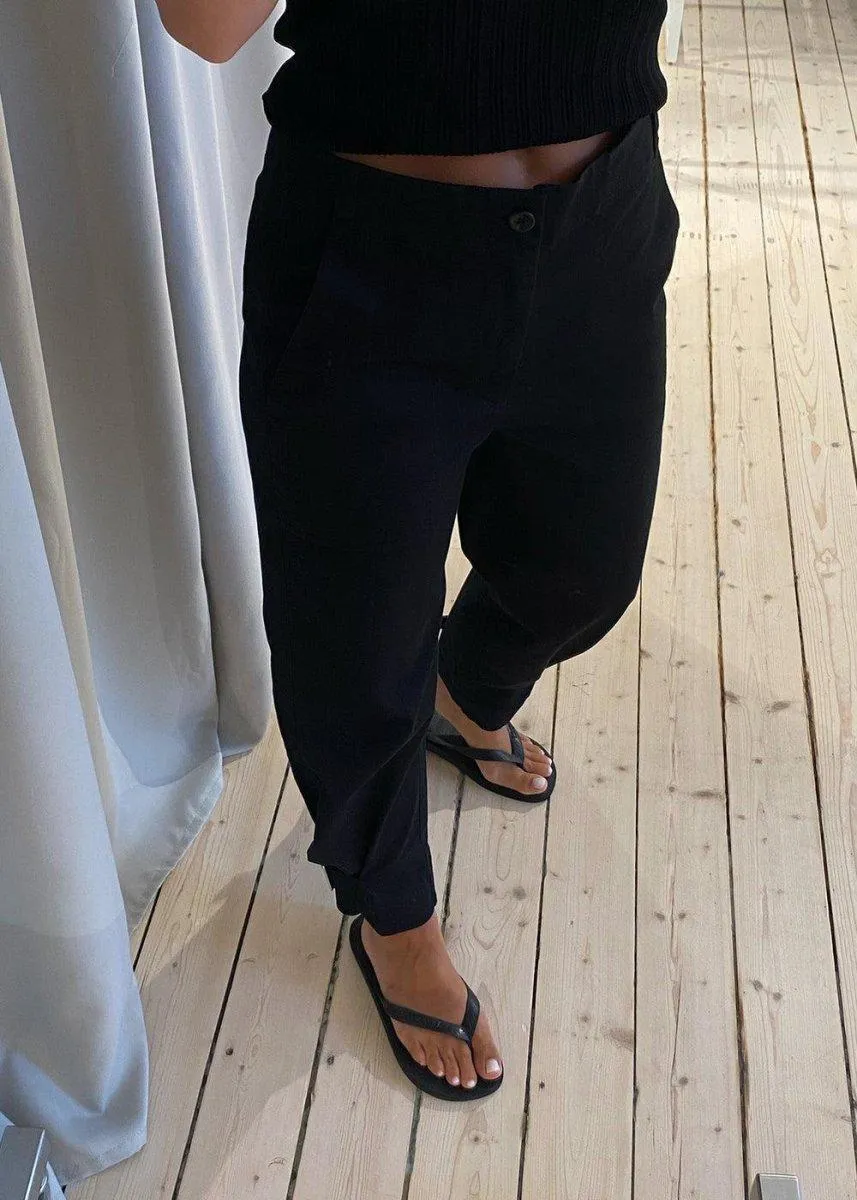 cotton linen tapered pants - Black