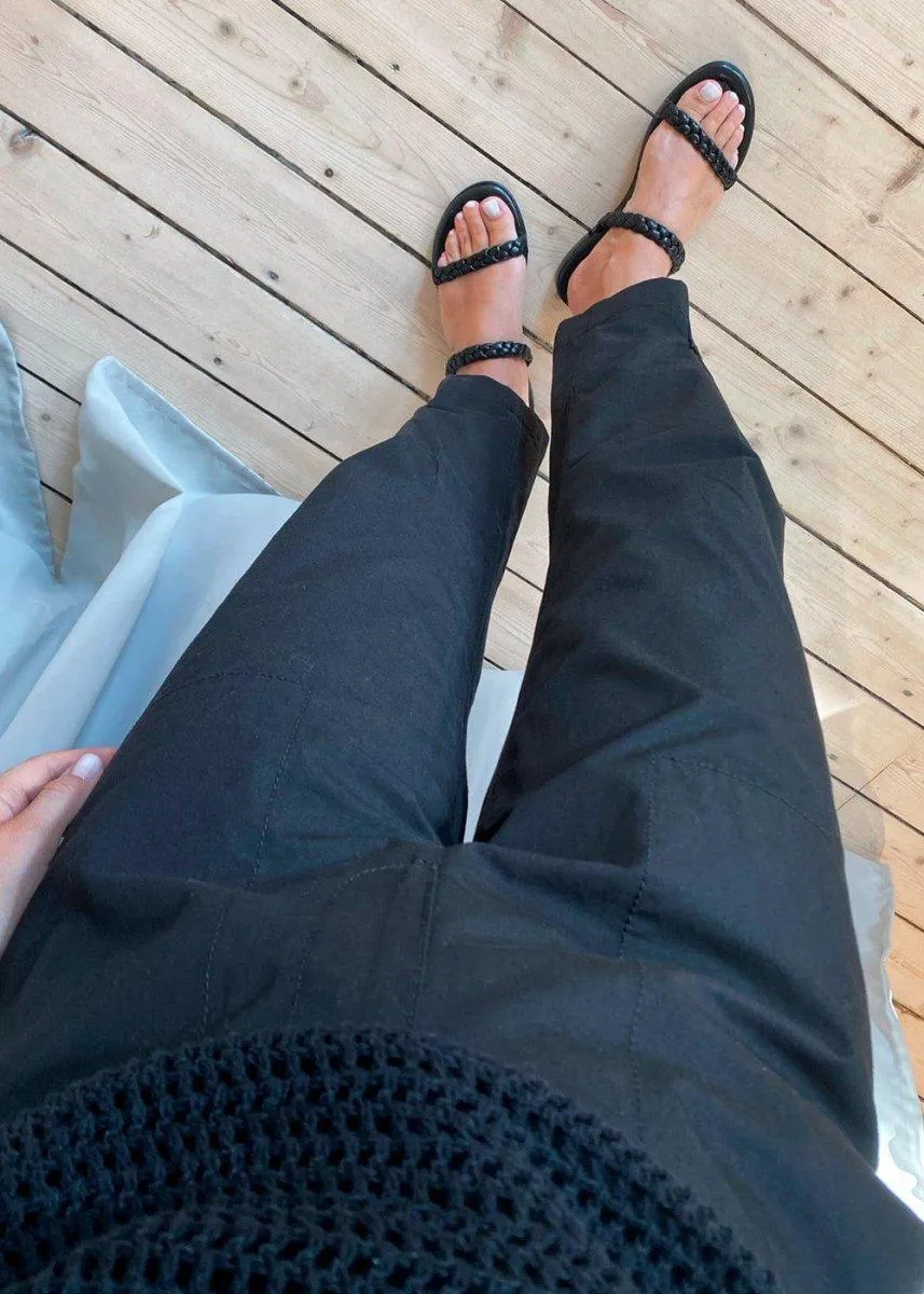 cotton linen tapered pants - Black