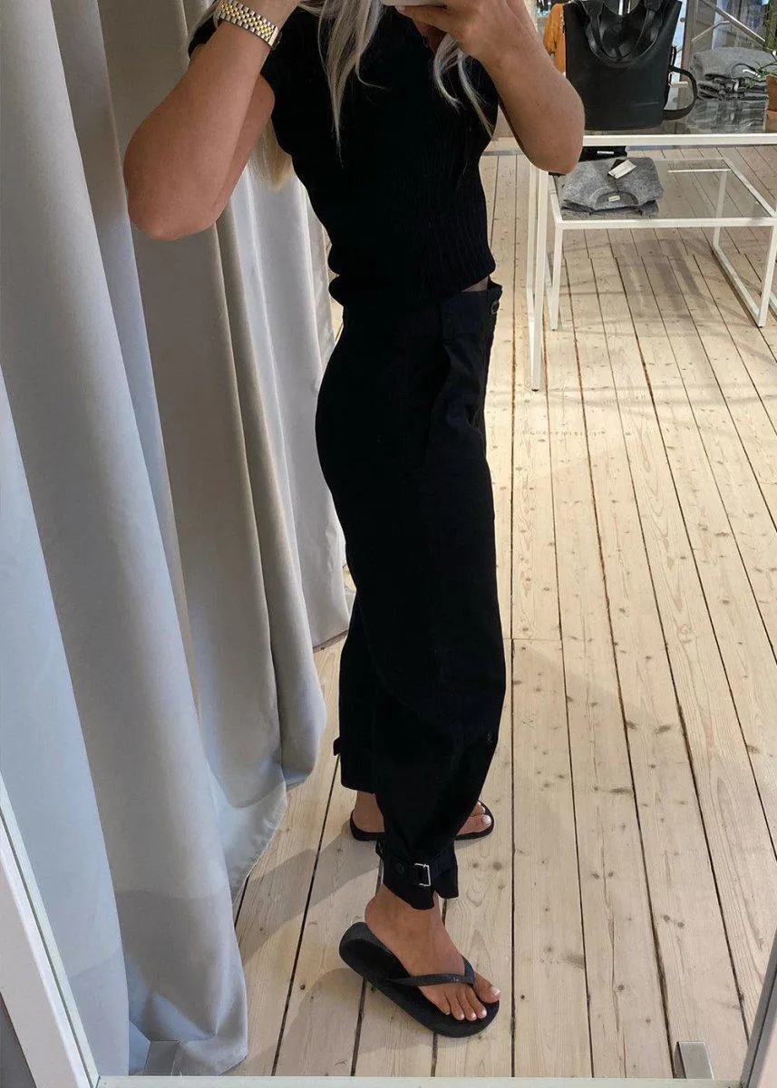 cotton linen tapered pants - Black