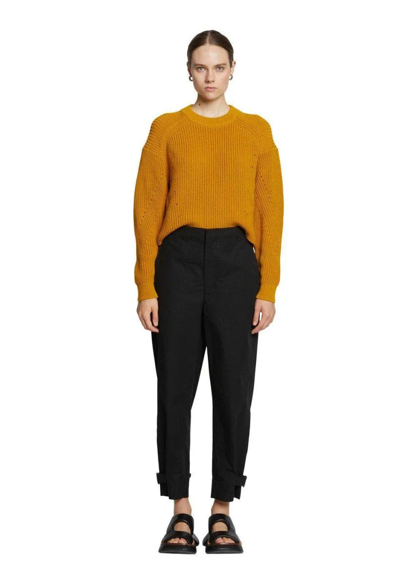 cotton linen tapered pants - Black