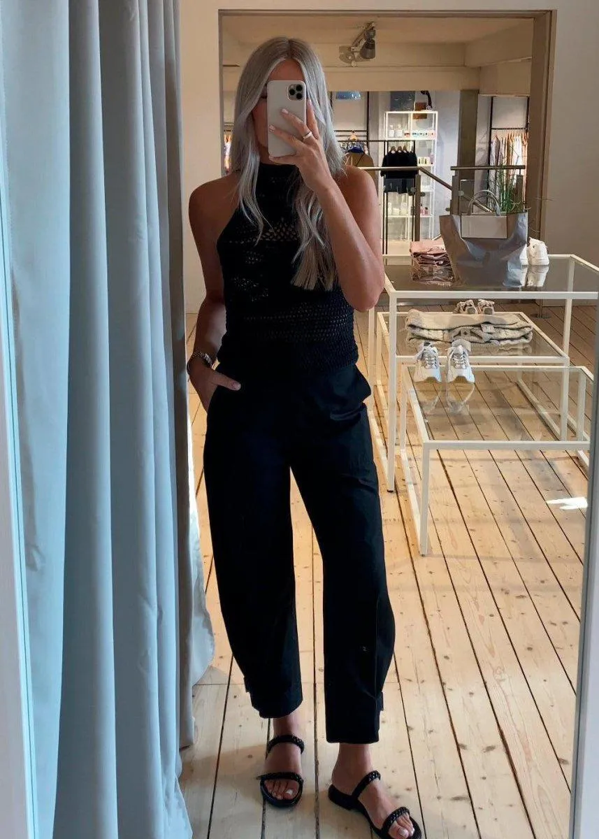 cotton linen tapered pants - Black