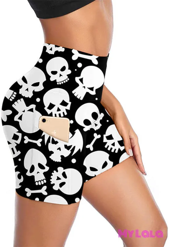Curvy Pocketed Gym Shorts (Skull)