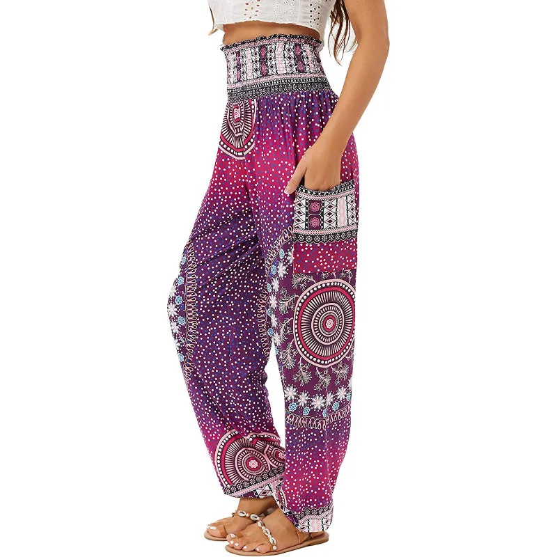 Harem Pants, High Waist Yoga Boho Trousers With Pockets
