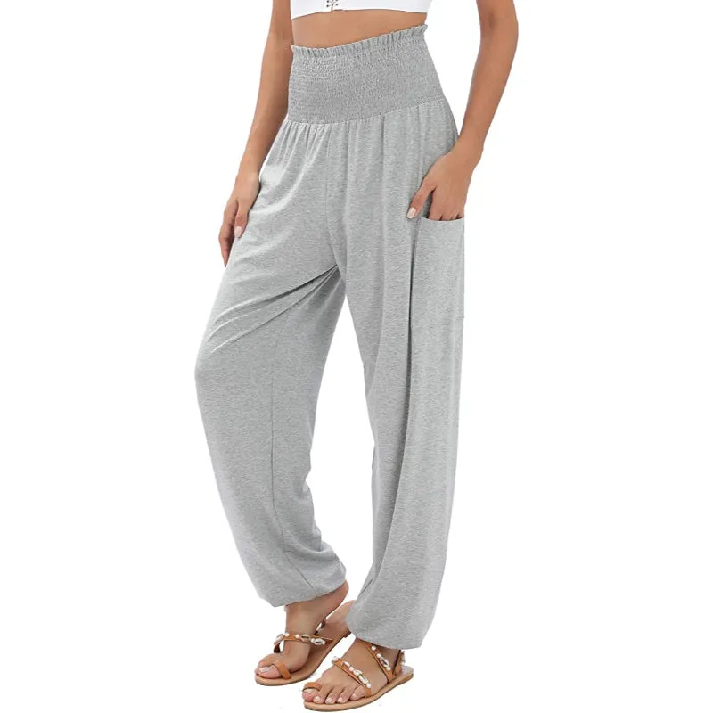 Women's Harem Pants, High Waist Yoga Boho Trousers with Pockets