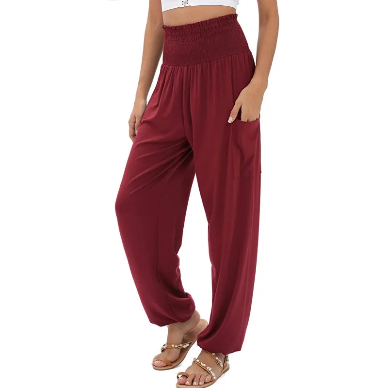 Women's Harem Pants, High Waist Yoga Boho Trousers with Pockets