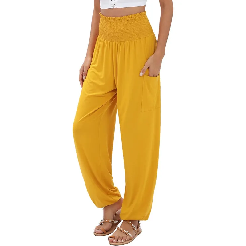 Women's Harem Pants, High Waist Yoga Boho Trousers with Pockets