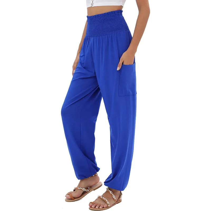 Women's Harem Pants, High Waist Yoga Boho Trousers with Pockets