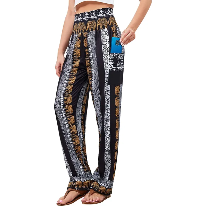 Women's Harem Pants, High Waist Yoga Boho Trousers with Pockets