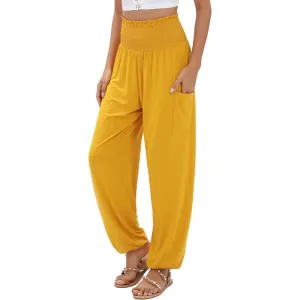 Women's Harem Pants, High Waist Yoga Boho Trousers with Pockets